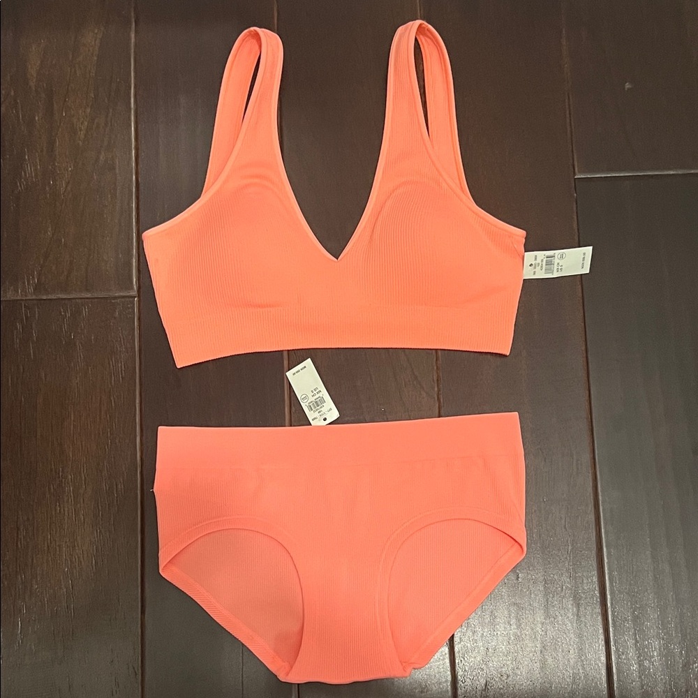 Aerie Vibrant Coral Bra + Underwear Set